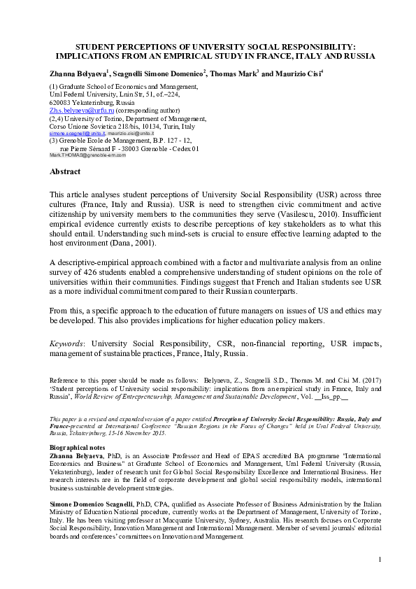 (PDF) Student perceptions of university social responsibility ...