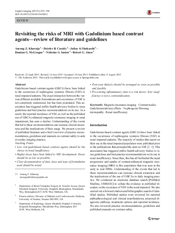 (PDF) Revisiting the risks of MRI with Gadolinium based contrast agents ...