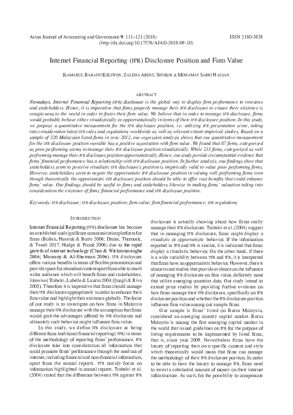 (PDF) Financial Reporting (IFR) Disclosure Position and Firm