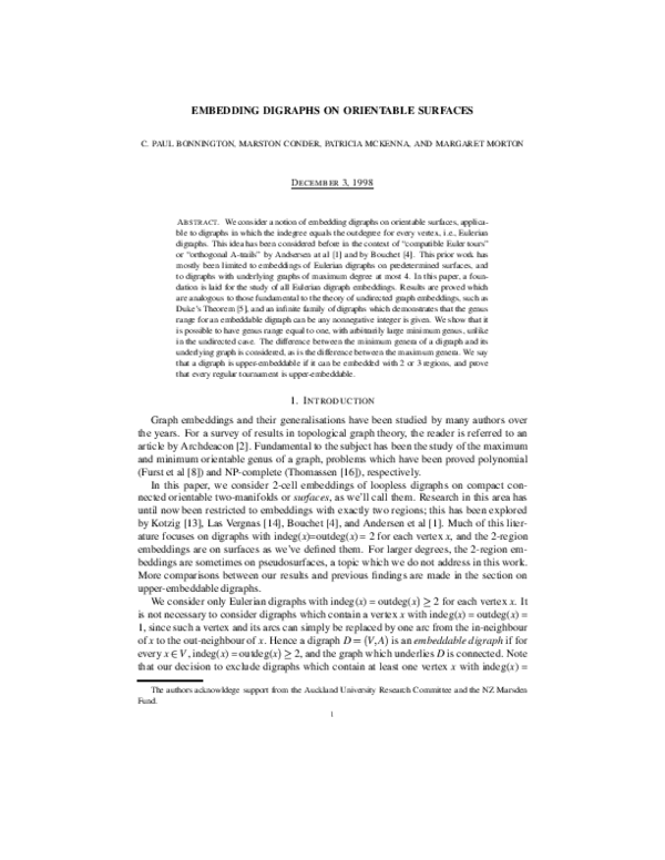 (PDF) Embedding Digraphs on Orientable Surfaces