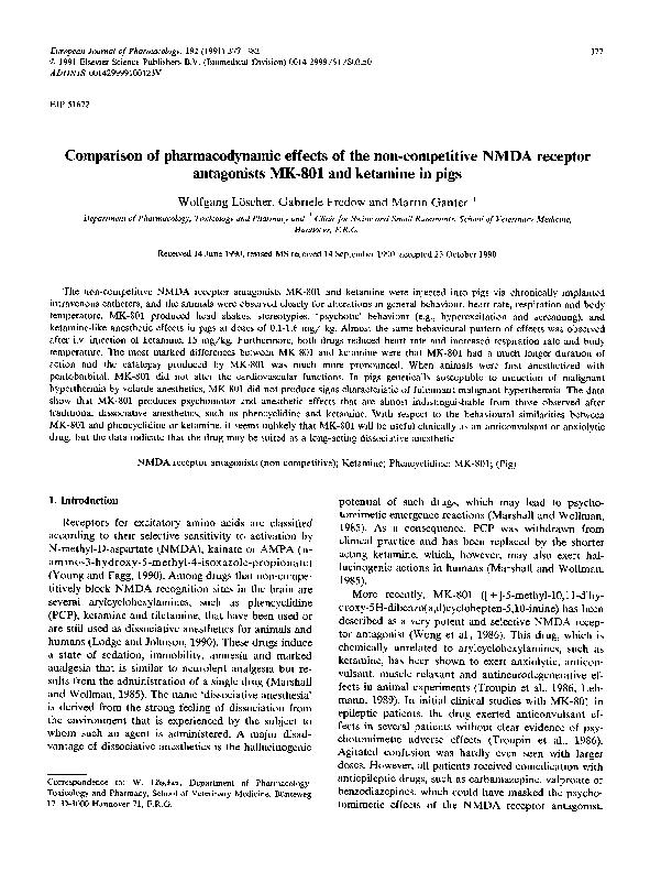 (PDF) Comparison of pharmacodynamic effects of the non-competitive NMDA ...