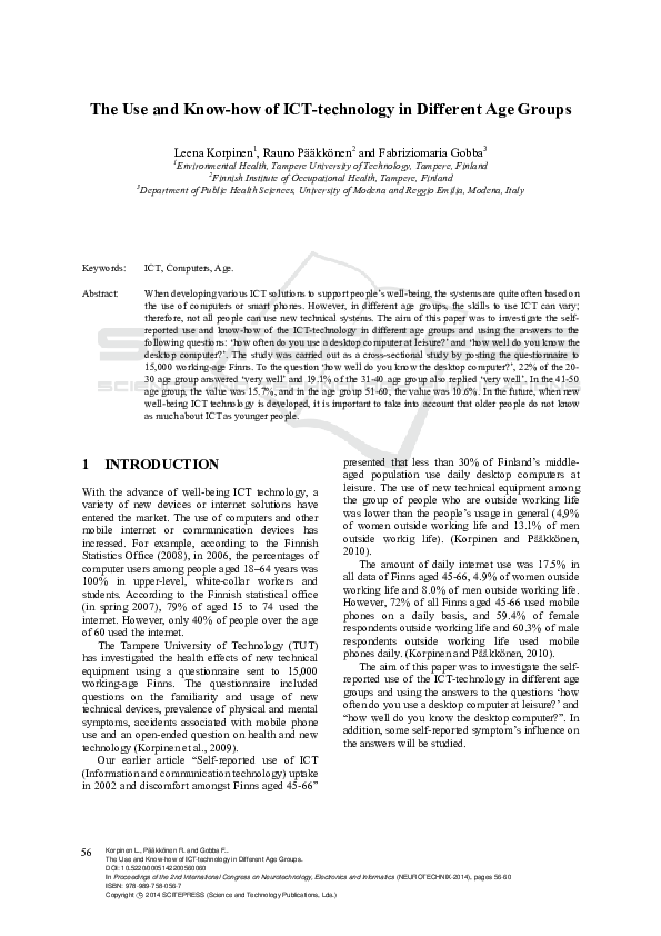 (PDF) The Use and Know-how of ICT-technology in Different Age Groups