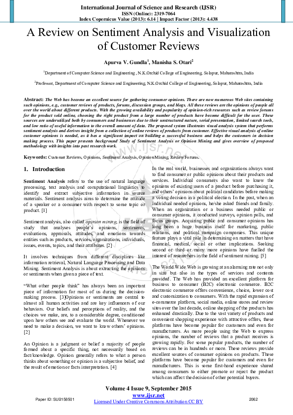 (PDF) A Review on Sentiment Analysis and Visualization of Customer Reviews