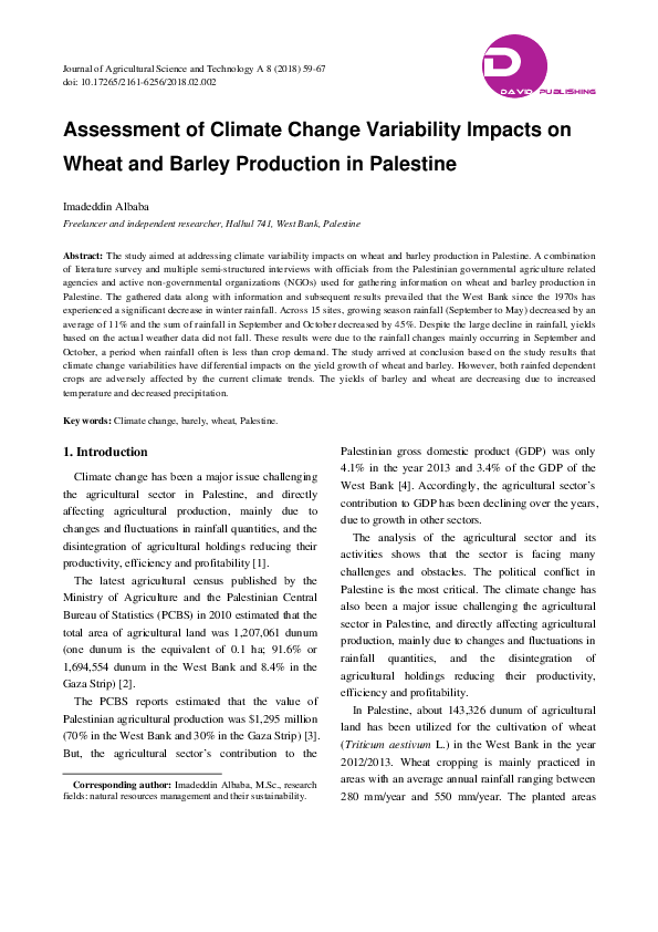 (PDF) Assessment of Climate Change Variability Impacts on Wheat and ...