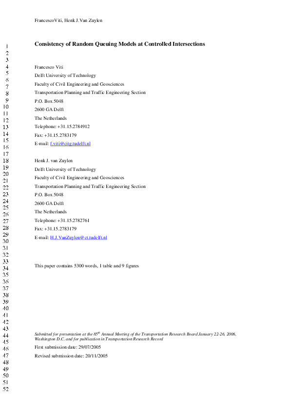 (PDF) Consistency of Random Queuing Models at Controlled Intersections