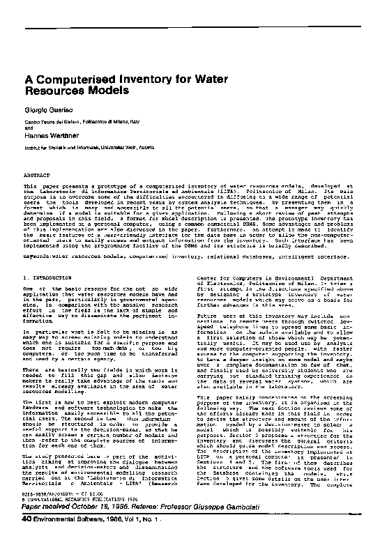 (PDF) A computerised inventory for water resources models