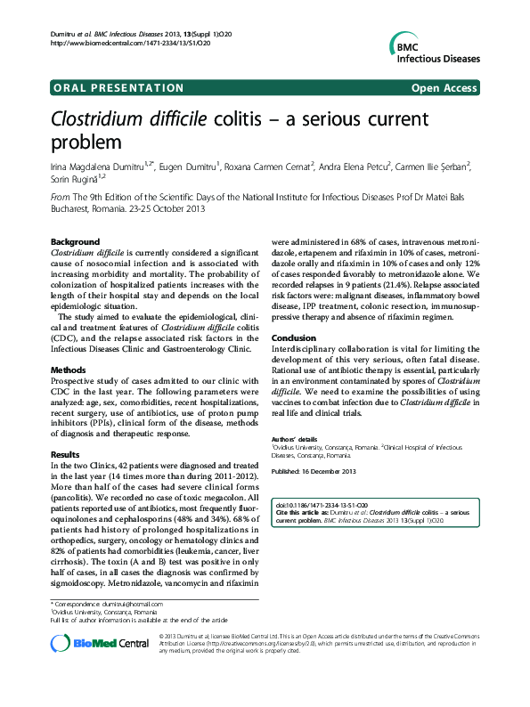 (PDF) Clostridium difficile colitis – a serious current problem