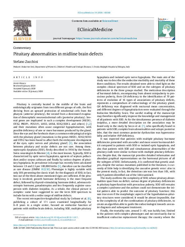 (PDF) Pituitary abnormalities in midline brain defects