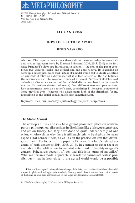 (PDF) Luck and Risk