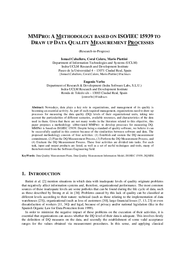 (PDF) MMPRO: A Methodology Based on ISO/IEC 15939 to Draw Up Data ...
