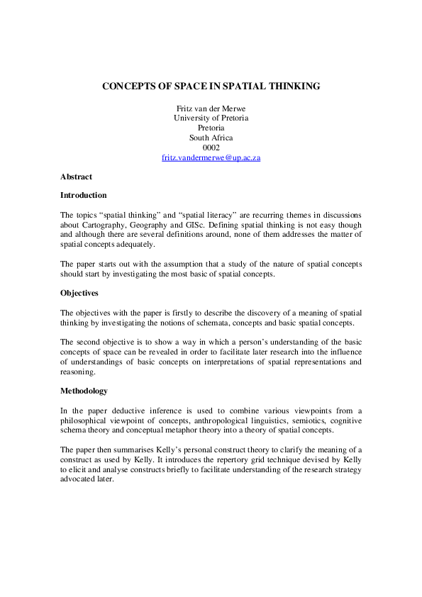 (PDF) Concepts of Space in Spatial Thinking