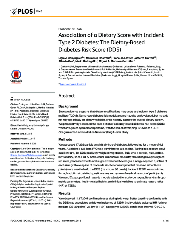 (PDF) Association of a Dietary Score with Incident Type 2 Diabetes: The ...