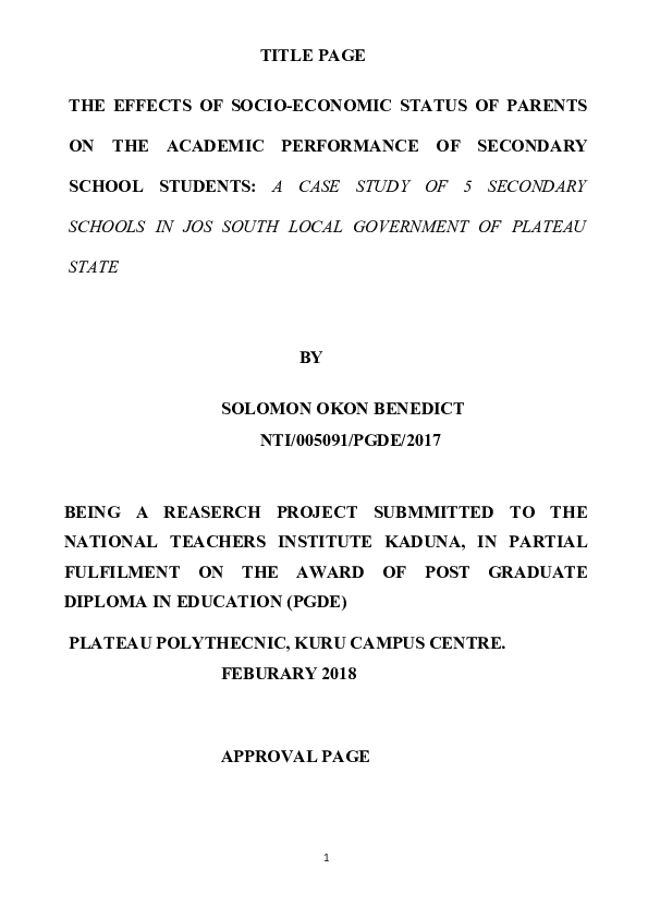 (DOC) THE EFFECTS OF SOCIO-ECONOMIC STATUS OF PARENTS ON THE ACADEMIC ...