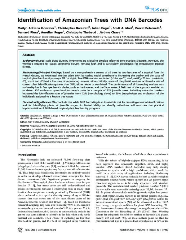 (PDF) Identification of Amazonian trees with DNA barcodes