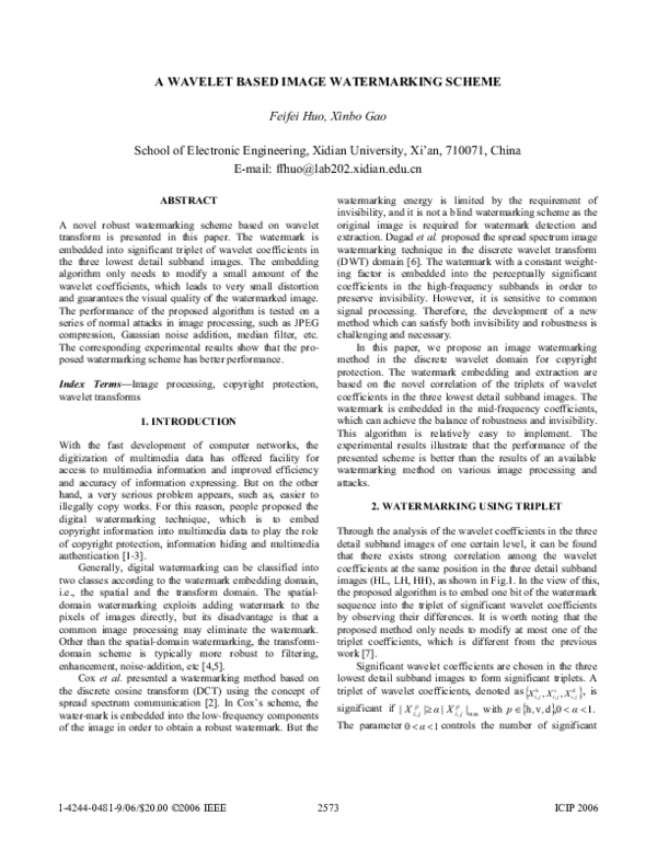 (PDF) A wavelet-based image watermarking scheme