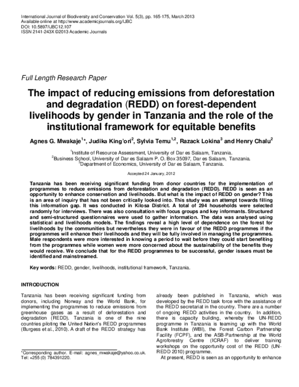 (PDF) The impact of reducing emissions from deforestation and ...