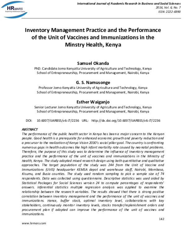 (PDF) Inventory Management Practice and the Performance of the Unit of ...