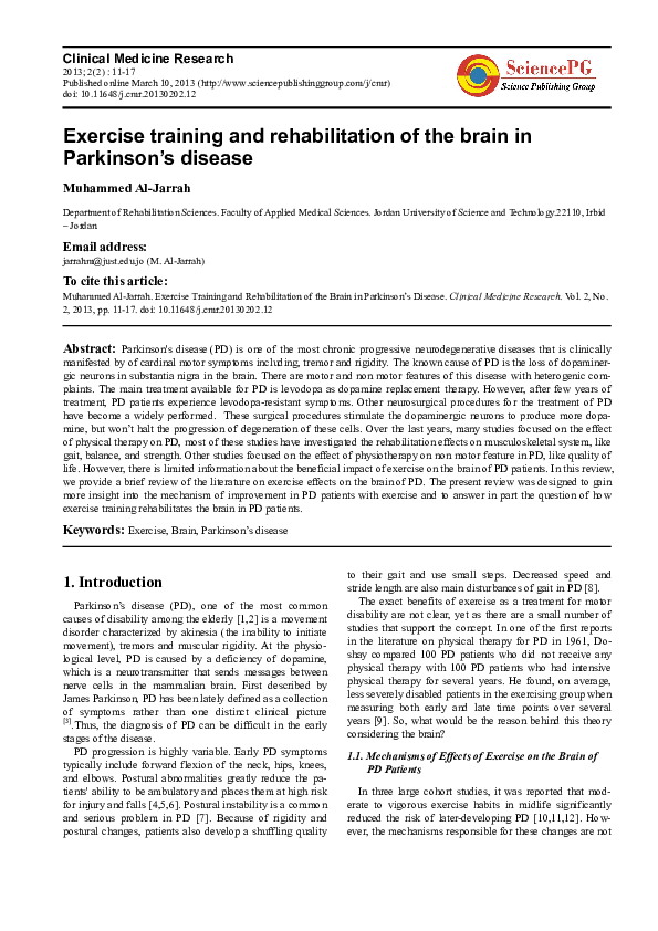 (PDF) Exercise Training and Rehabilitation of the Brain in Parkinson´s ...