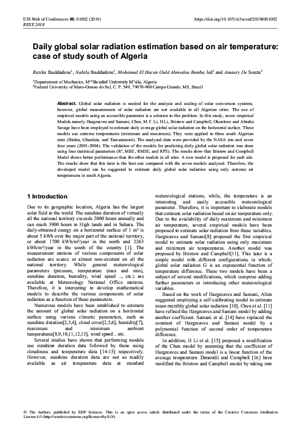 (PDF) Daily global solar radiation estimation based on air temperature ...