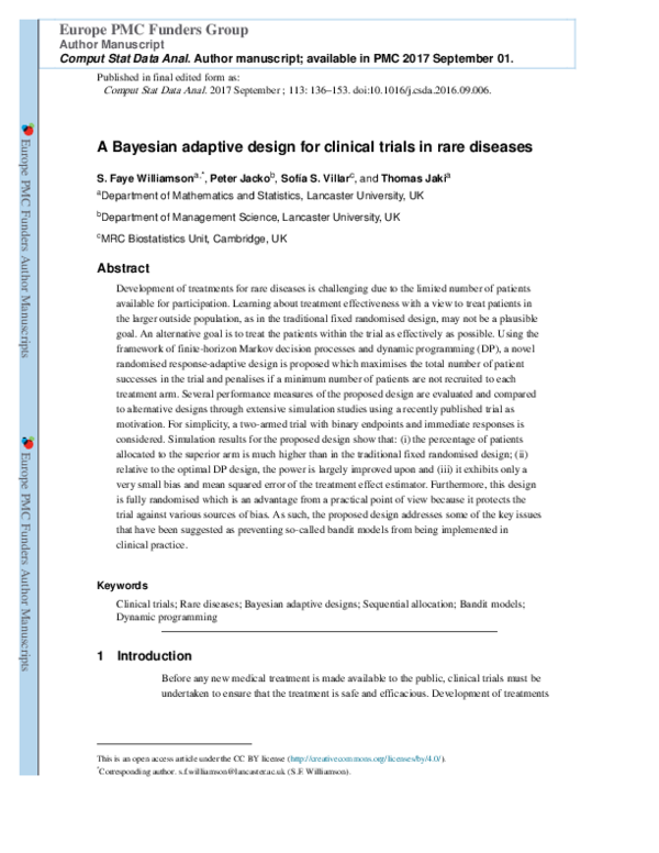 (PDF) A Bayesian adaptive design for clinical trials in rare diseases