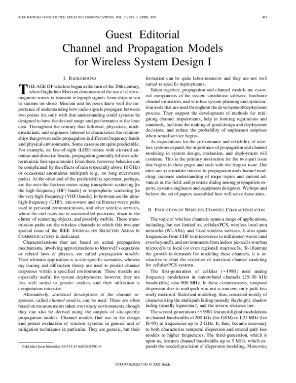 (PDF) Guest editorial channel and propagation models for wireless ...