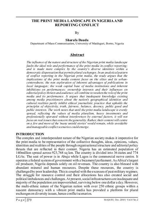 (PDF) The Print Media Landscape in Nigeria and Reporting Conflict
