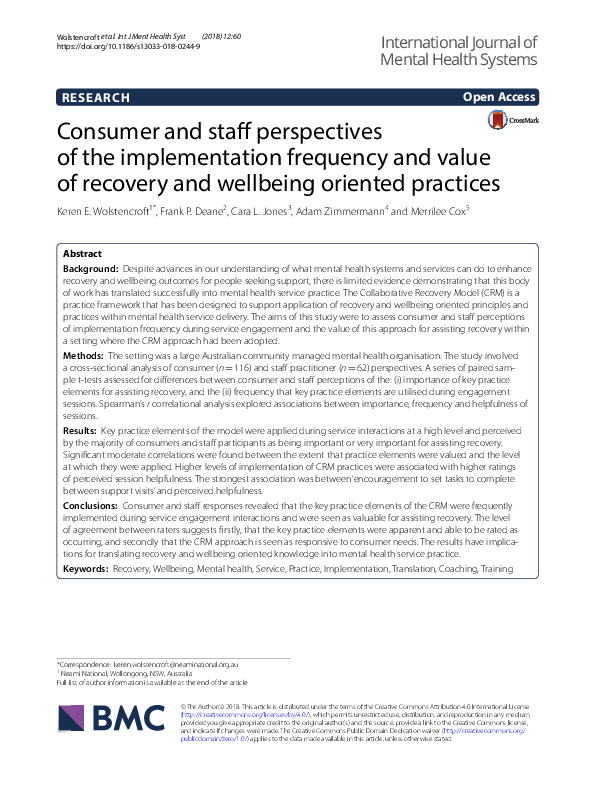 (PDF) Consumer and staff perspectives of the implementation frequency ...