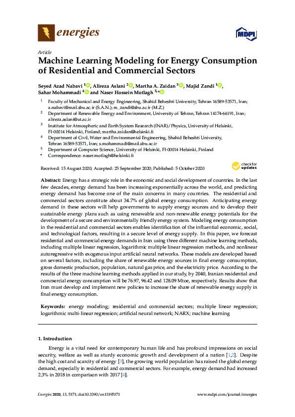 (PDF) Machine Learning Modeling for Energy Consumption of Residential ...