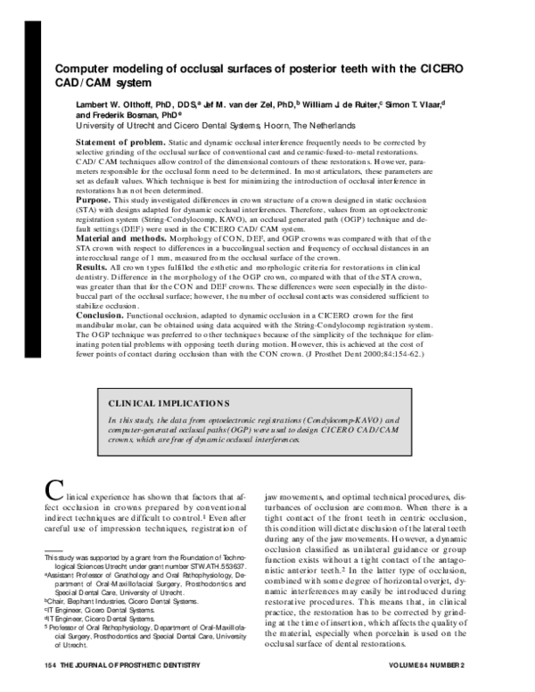 (PDF) Computer modeling of occlusal surfaces of posterior teeth with ...