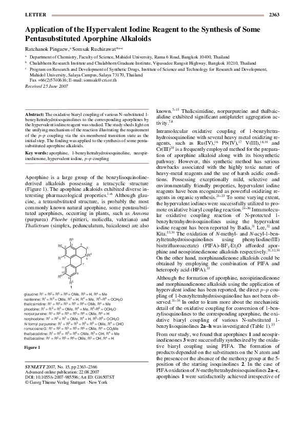 (PDF) Application of the Hypervalent Iodine Reagent to the Synthesis of ...