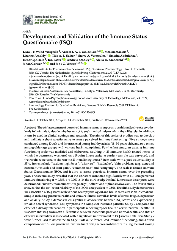 (PDF) Development and Validation of the Immune Status Questionnaire (ISQ)