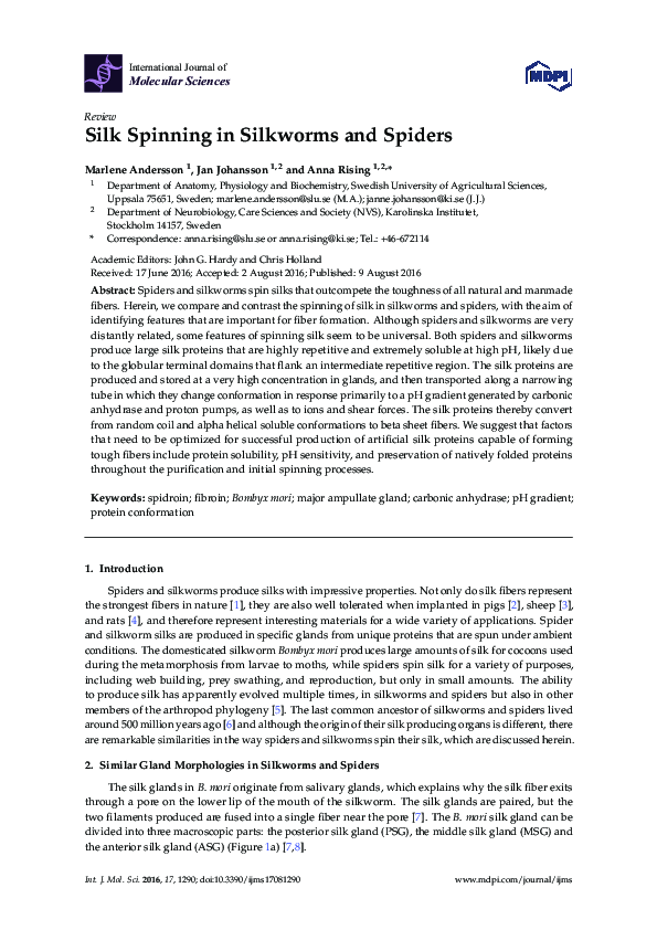 (PDF) Silk Spinning in Silkworms and Spiders Anna Rising Academia.edu
