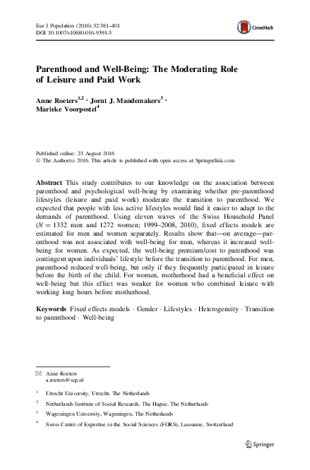 (PDF) Parenthood and Well-Being: The Moderating Role of Leisure and ...