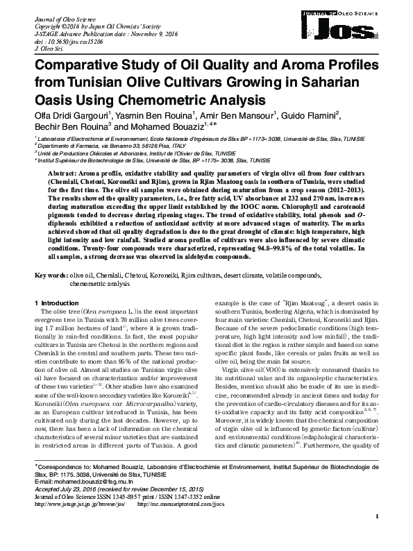 (PDF) Comparative Study of Oil Quality and Aroma Profiles from Tunisian ...