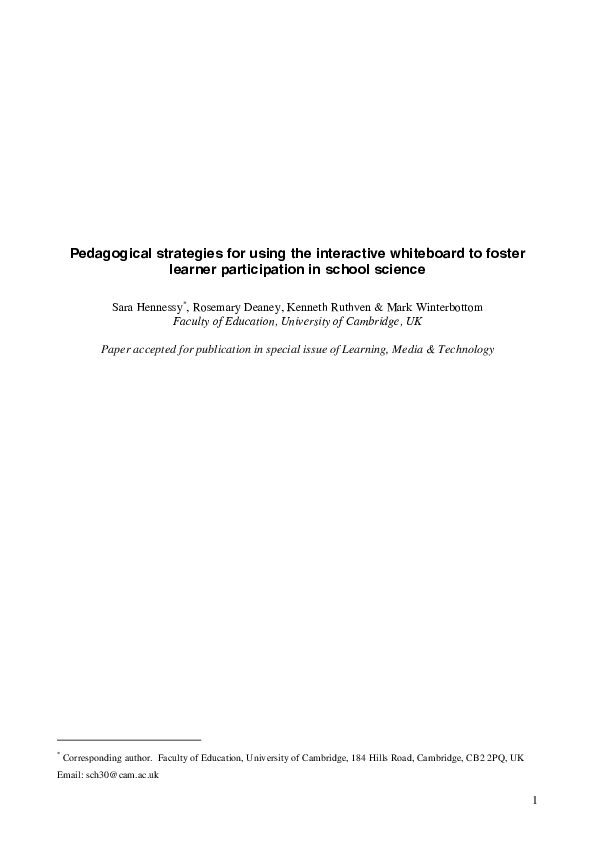 (PDF) Pedagogical strategies for using the interactive whiteboard to ...