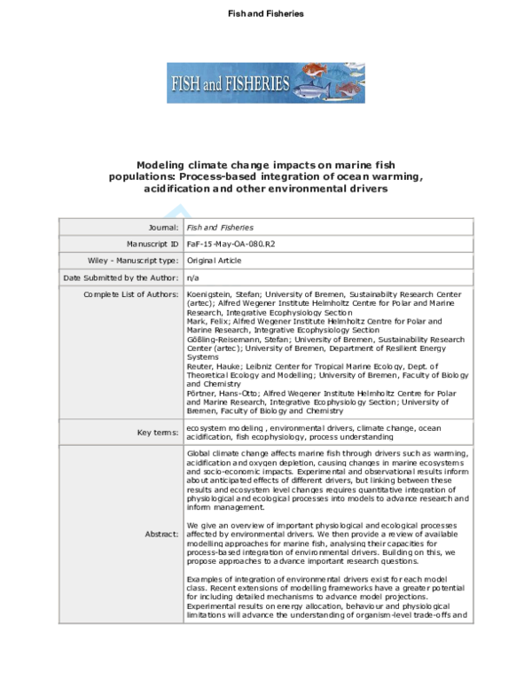 (PDF) Modelling climate change impacts on marine fish populations ...