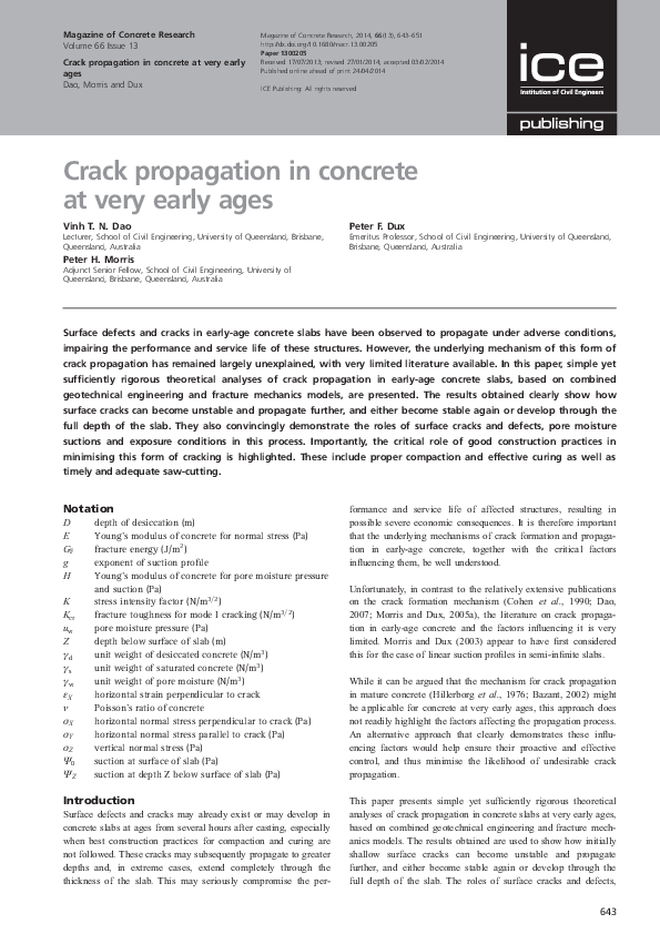 (PDF) Crack propagation in concrete at very early ages