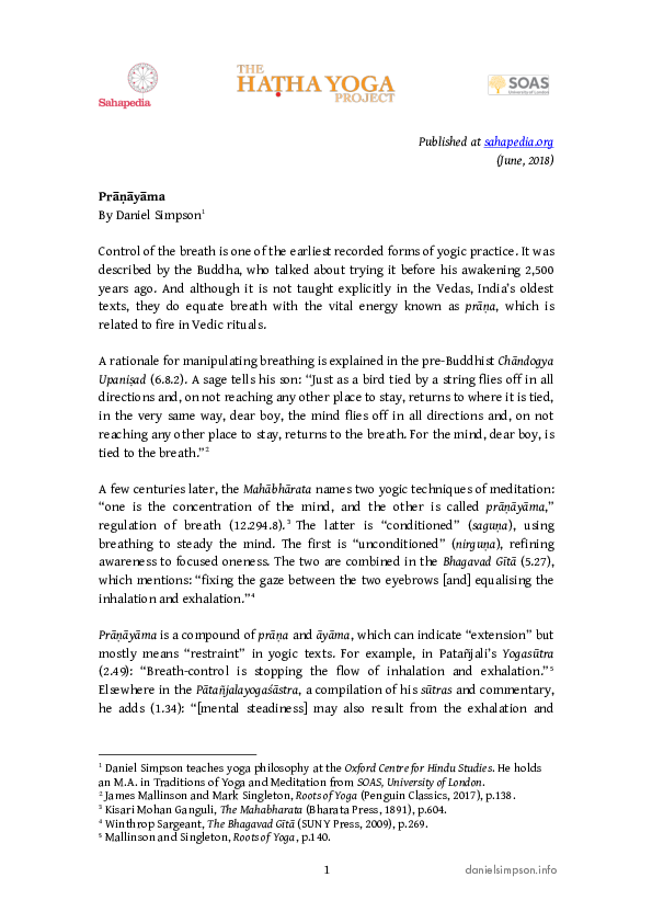 Prāṇāyāma: Encyclopedia Entry