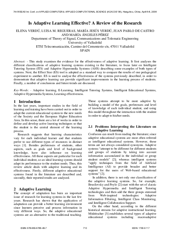 (PDF) Is Adaptive Learning Effective? A Review of the Research