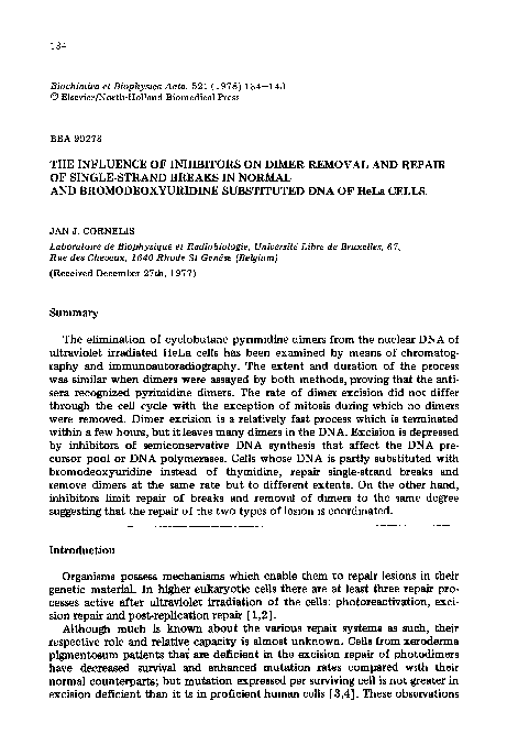 (PDF) The influence of inhibitors on dimer removal and repair of single ...