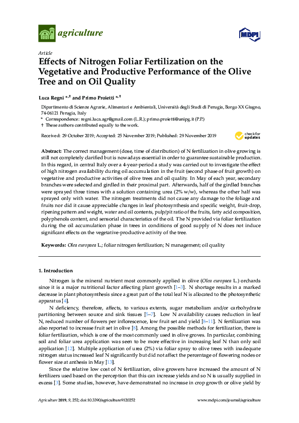 (PDF) Effects of Nitrogen Foliar Fertilization on the Vegetative and ...