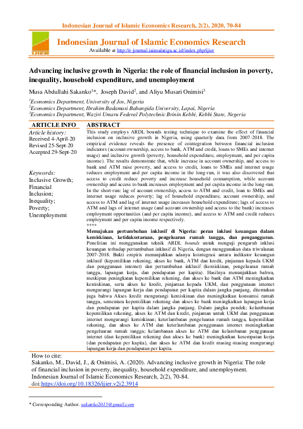 (PDF) Advancing inclusive growth in Nigeria: The role of financial ...