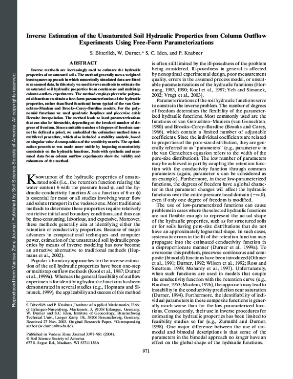 (PDF) Inverse Estimation of the Unsaturated Soil Hydraulic Properties ...