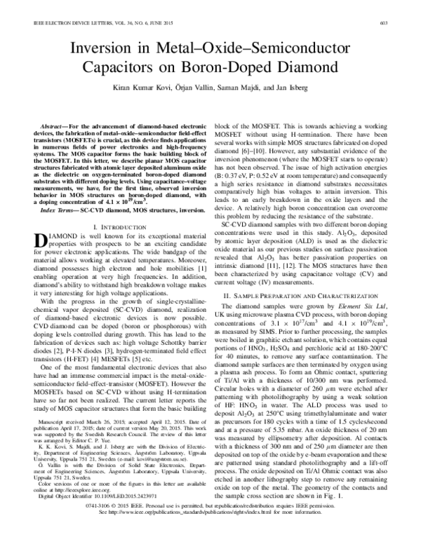 (PDF) Inversion in Metal-Oxide-Semiconductor Capacitors on Boron Doped ...
