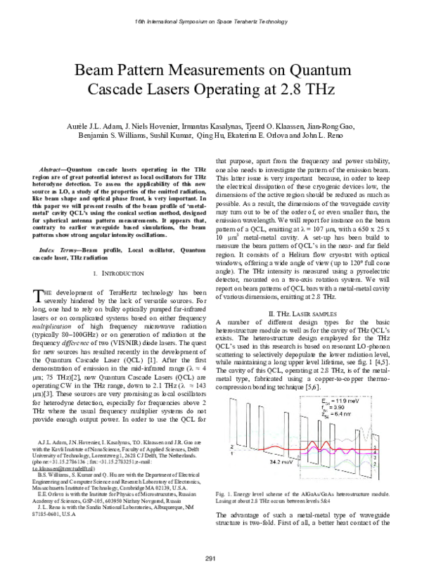 (PDF) Beam Pattern Measurements on Quantum Cascade Lasers Operating at ...