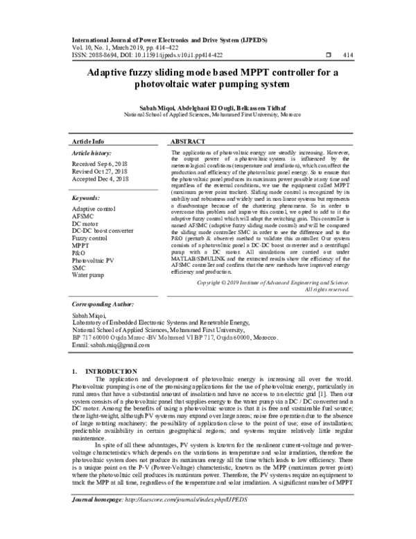 (PDF) Adaptive fuzzy sliding mode based MPPT controller for a ...