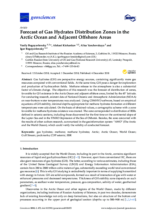 (PDF) Forecast of Gas Hydrates Distribution Zones in the Arctic Ocean ...