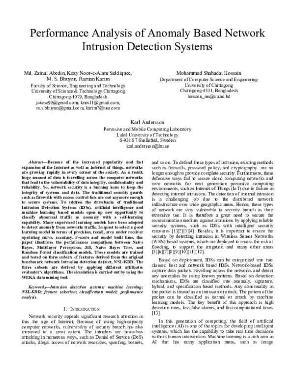 (PDF) Performance Analysis of Anomaly Based Network Intrusion Detection ...