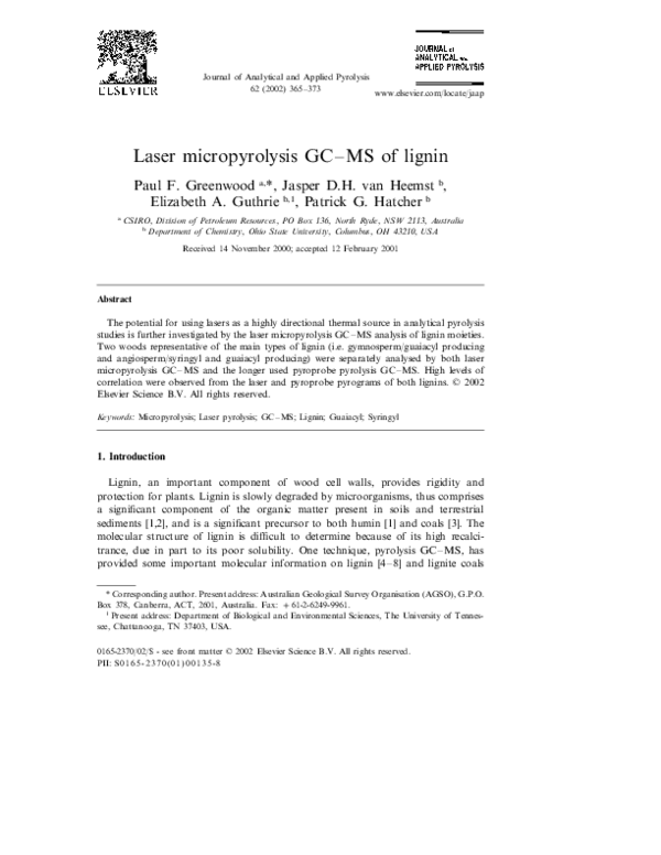 (PDF) Laser micropyrolysis GC–MS of lignin