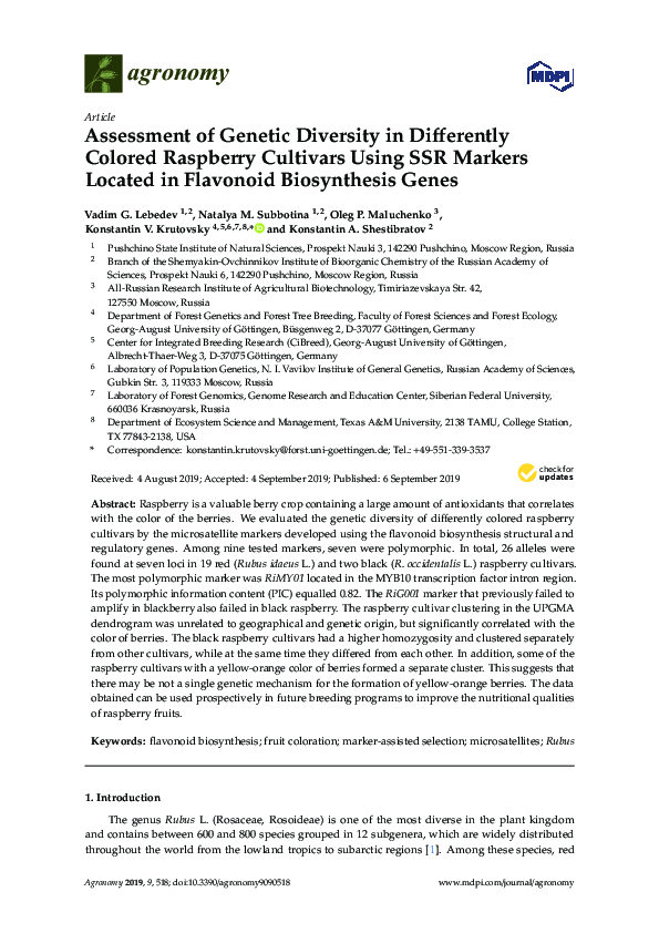 (PDF) Assessment of Genetic Diversity in Differently Colored Raspberry ...